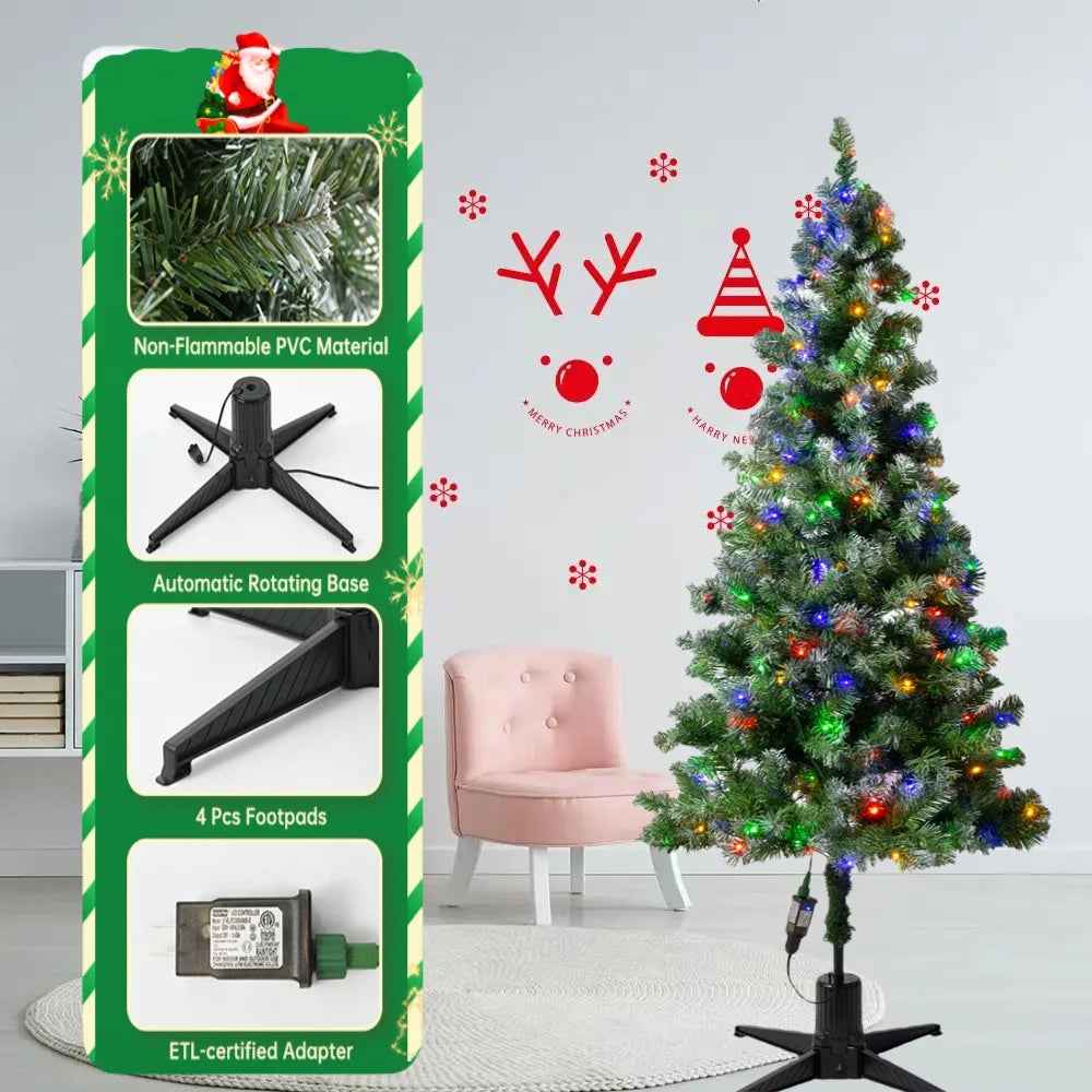 6FT/1.8M Smart Rotating Christmas Tree PVC Festive Atmosphere Christmas Tree with LED Lights  for Holiday New Year Decor