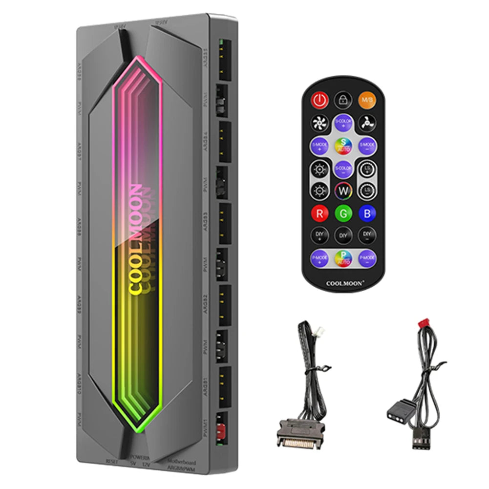 ARGB and PWM Hub Fan Hub Splitter with Remote SATA Power Supply Cable ARGB Controller Kit for PC Case