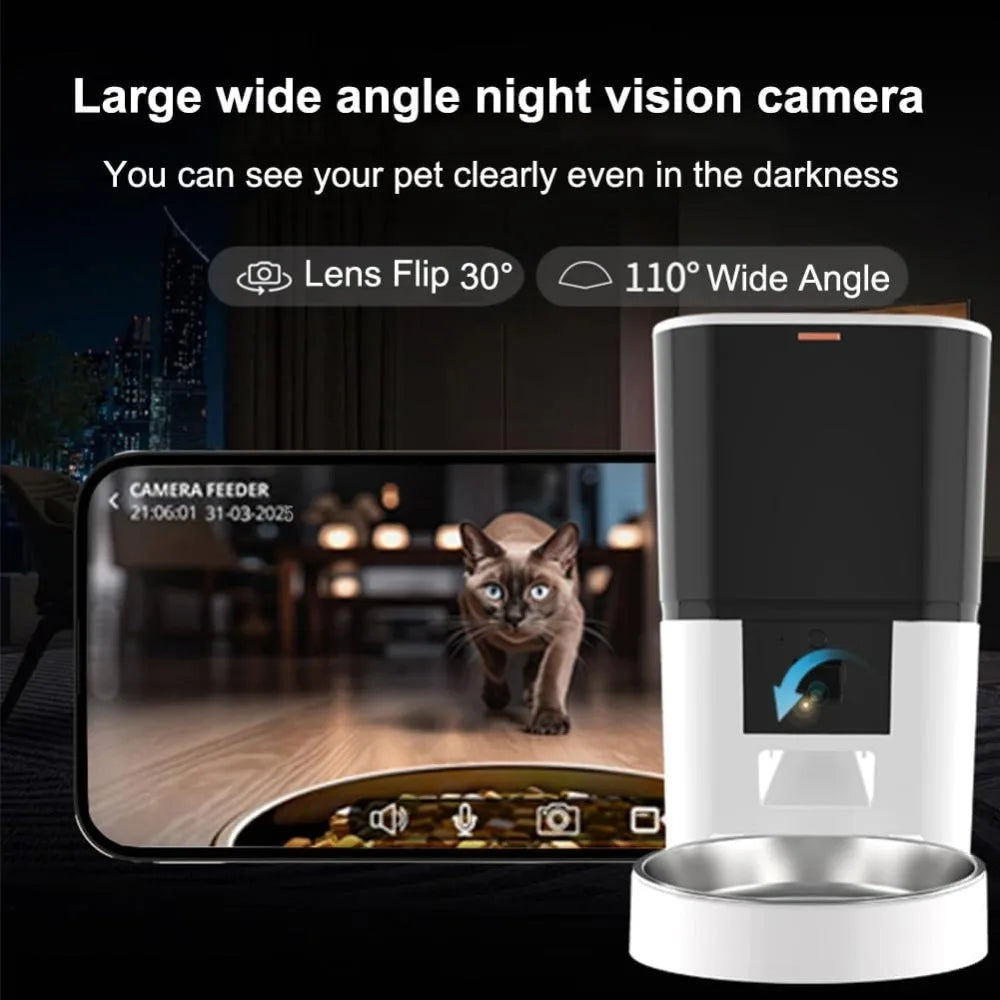 Smart Automatic Cat Feeder with 1080P HD Camera & Night Vision - Pet Feeder, 2-Way Audio, 5G WiFi, App Control, Dual Food Trays