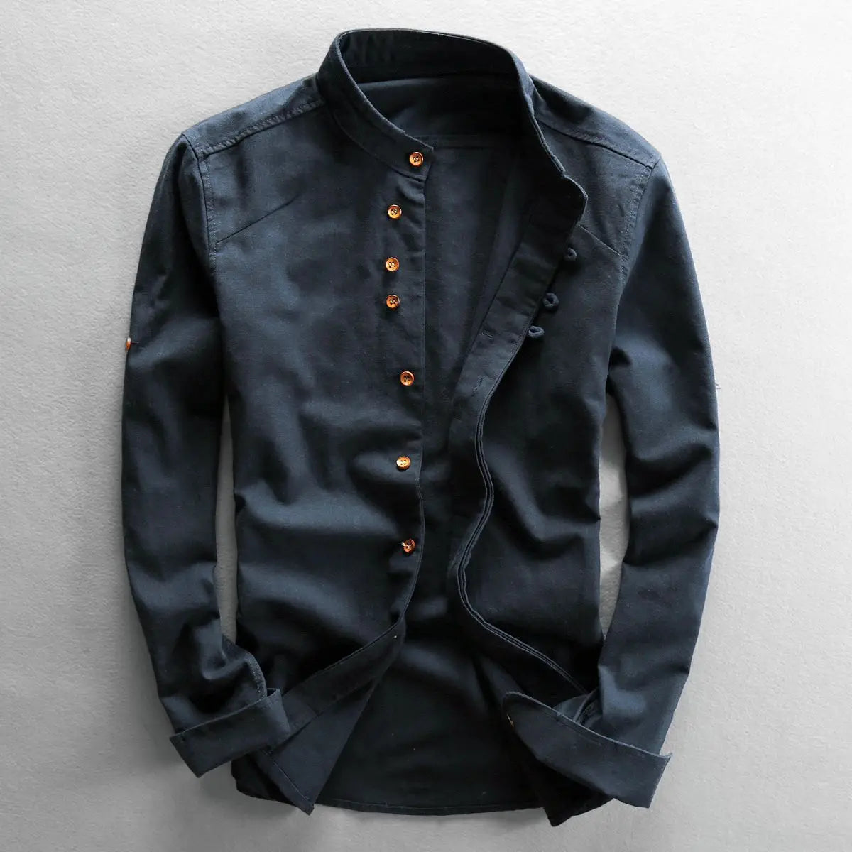 Casual Linen Men's Shirt Gentleman Style Stand Collar Spring New Arrival Wish Cotton Linen Shirt Comfortable Loose Fit Long S...
