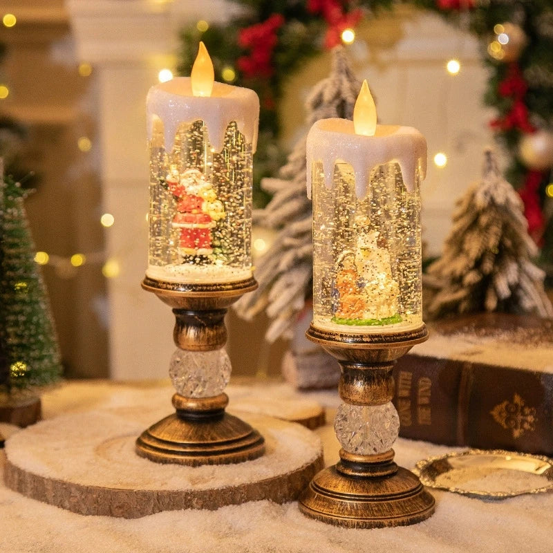 Christmas decorations wind lamp candle candlestick snow snowflake music box creative Xmas gift scene arrangement