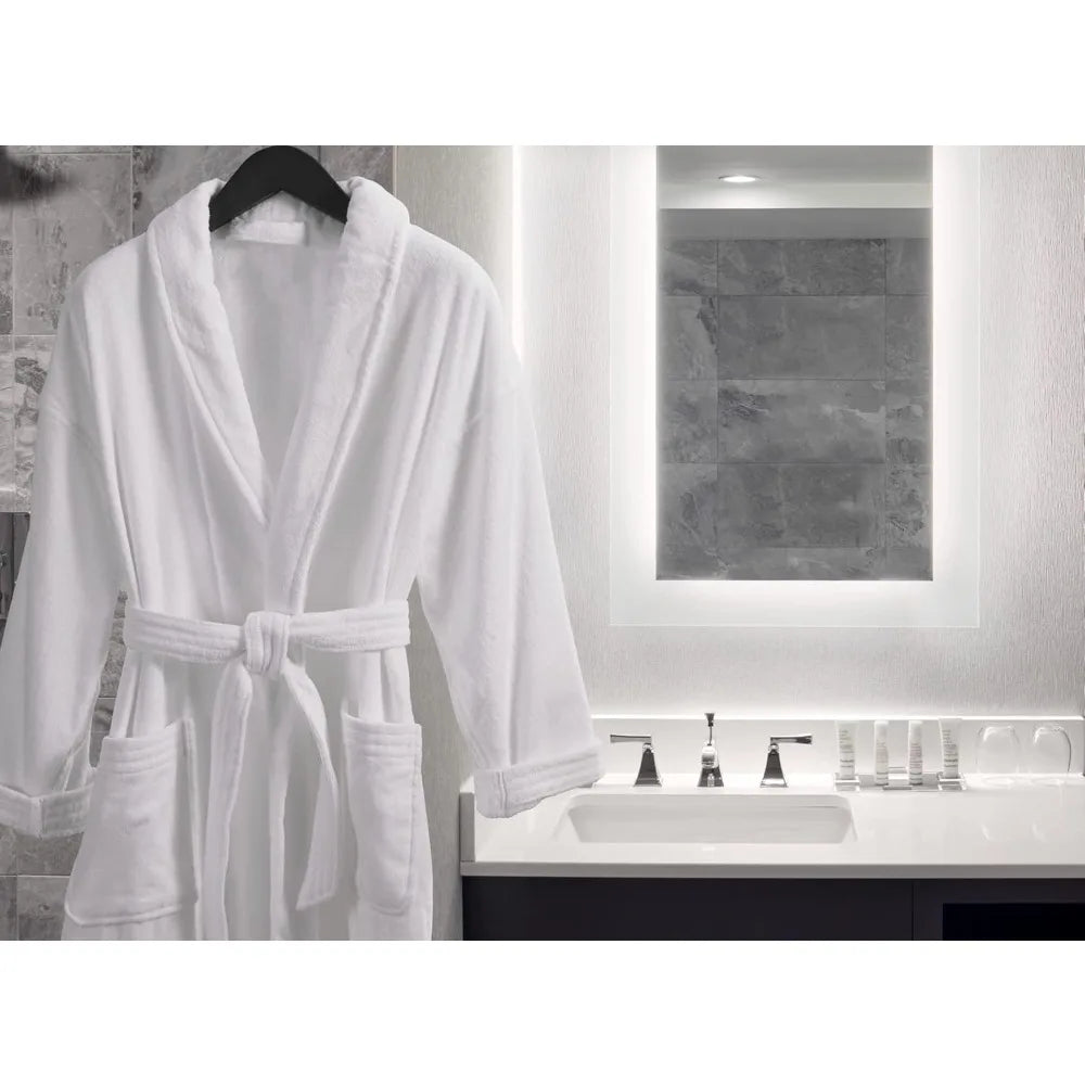Terry Velour Bathrobe - Luxury 100% Cotton Hotel Spa Robe - Plush, Absorbent, Machine Washable - Shawl Collar, One Size