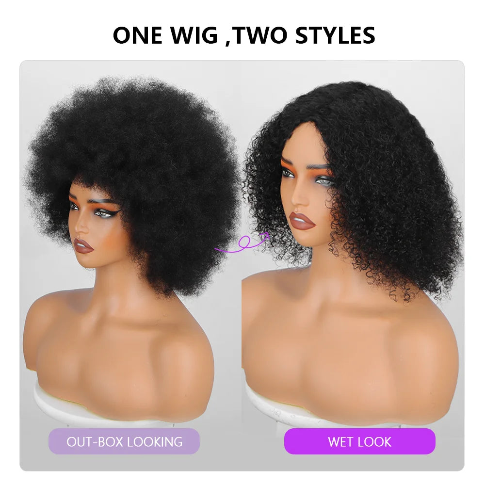 Afro Curly Wigs Fluffy Human Hair Wigs For Women Machine Made Afro Puff Wigs High Quality Brazilian Hair For Party Costume And Halloween