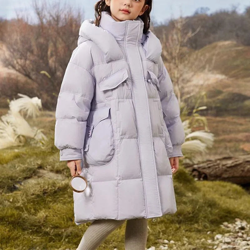 Winter Girl's Thickness White Duck Down Jacket Girls Long Warm Puffer Coat Boys Waterproof Hooded Parkas Kids Snow Outerwear