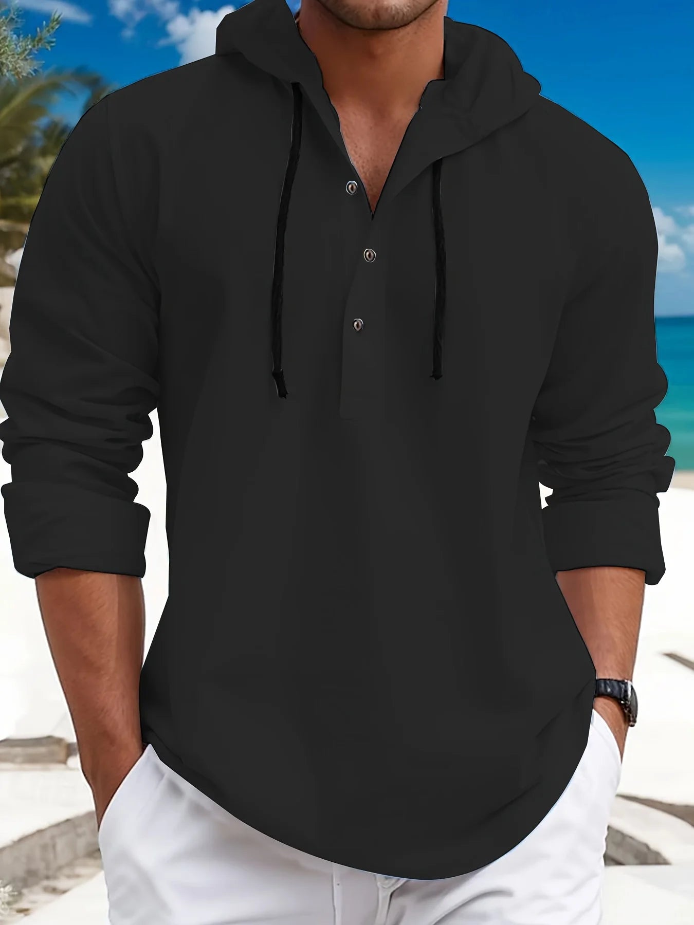Men's twill shirt long sleeve hoodie spring, autumn loose casual daily clothing