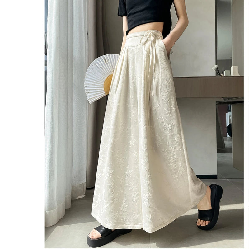 Casual Loose Satin Women's Wide Leg Pants 2025 New High Waist Spring Summer Lace-up Solid High Waist Straight Trousers for Women