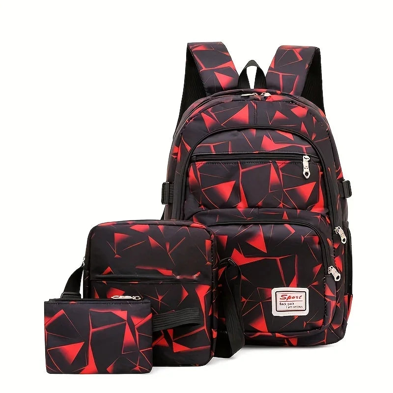 3PCS Large Capacity Backpack Set, Preppy Back To School Daypack, Travel Knapsack, Laptop Bag, Shoulder Bag & Pencil Bag