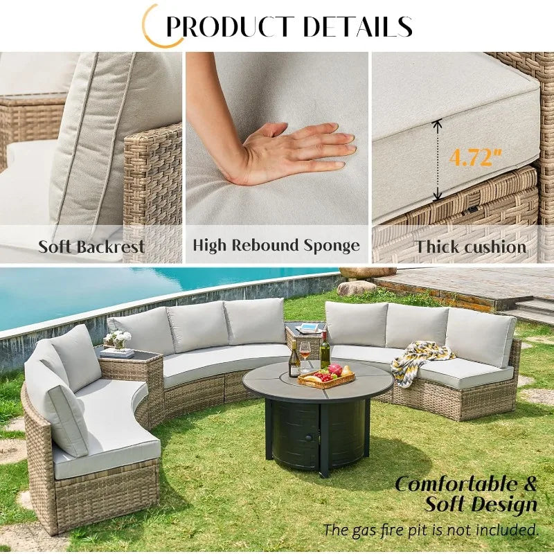 PaPaJet Patio Furniture Set, Half-Moon Wicker Sectional Sofa with Cushions, Waterproof Rattan Outdoor Conversation Set