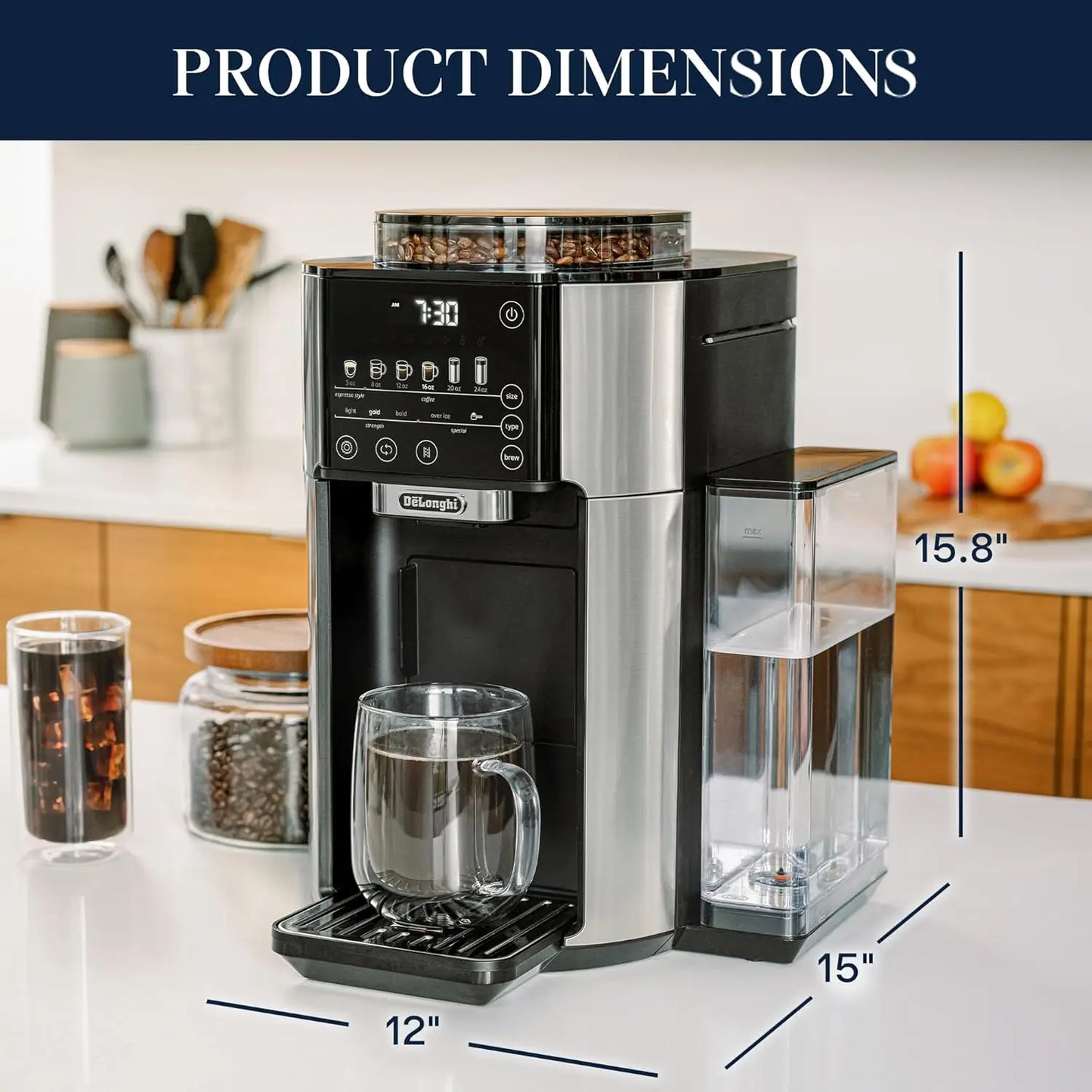 True Brew Drip Coffee Maker, Built in Grinder, Single Serve, 8 oz to 24 oz, Hot or Iced Coffee, Stainless, CAM51025MB