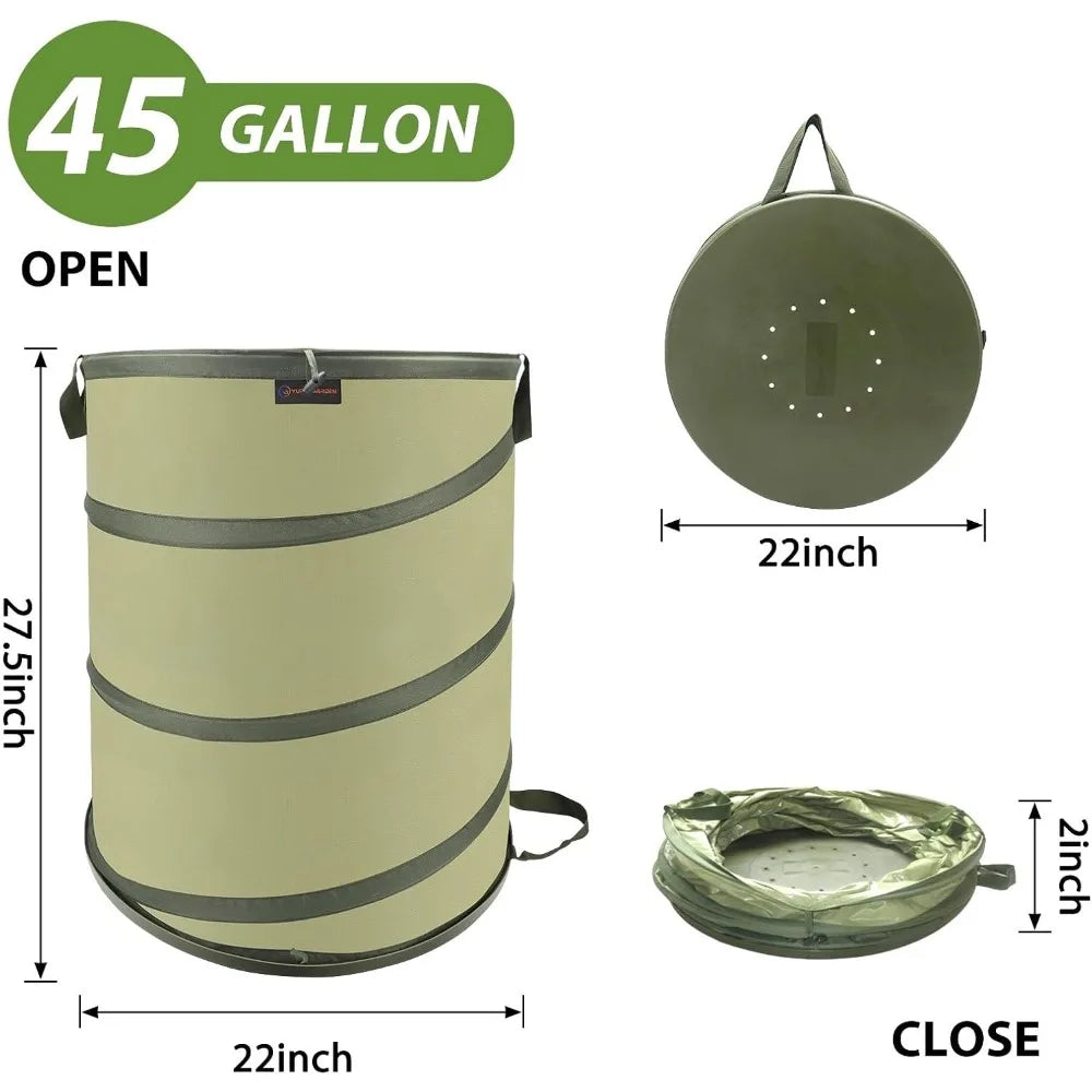 45 Gallon Collapsible Garden Bag Hard Bottom Waterproof Yard Waste Trash Can for Leaves Weeds Party Camping