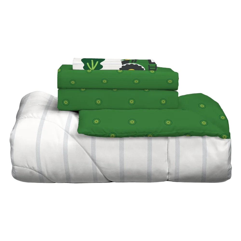 Kids Twin Bed Comforter Set Microfiber Bedding Sheets Reversible Fun Colorful Character Design Easy Care Soft Cozy 4 Piece