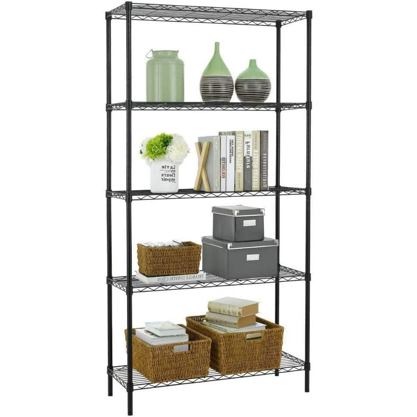 BestOffice 5 Tier Wire Shelving Unit 1250 Pound Capacity Black