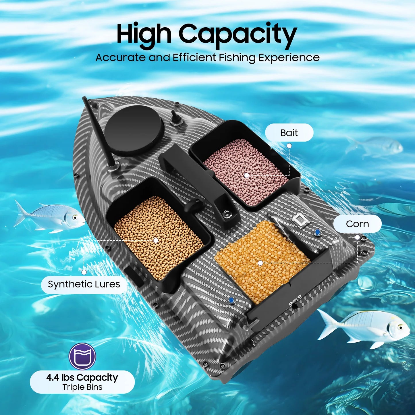GPS Fishing Bait Boat with 500M Remote Control Auto Return Twin Motors 3 Containers for Outdoor Fishing