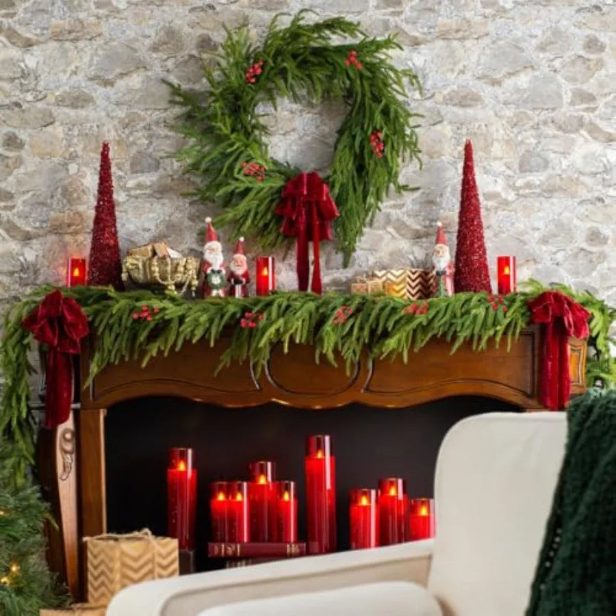 2 Pcs Norfolk Pine Garlands Real Touch Winter Pine Garland 6 FT Green Greenery Artificial Greenery Garland for Mantle Table Wal