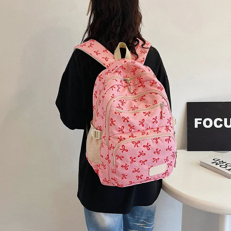 3PCS Kawaii Backpack Bow Print Student Bookbag with Purse Crossbody Bag Cute Laptop Backpack Fashion Large Capacity School Bag