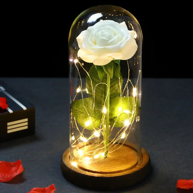 Valentine's Day Artificial Flower 24k Gold Foil Eternal Rose In Glass With Lights Decor For Home Birthday Gift Mother's Day Gift