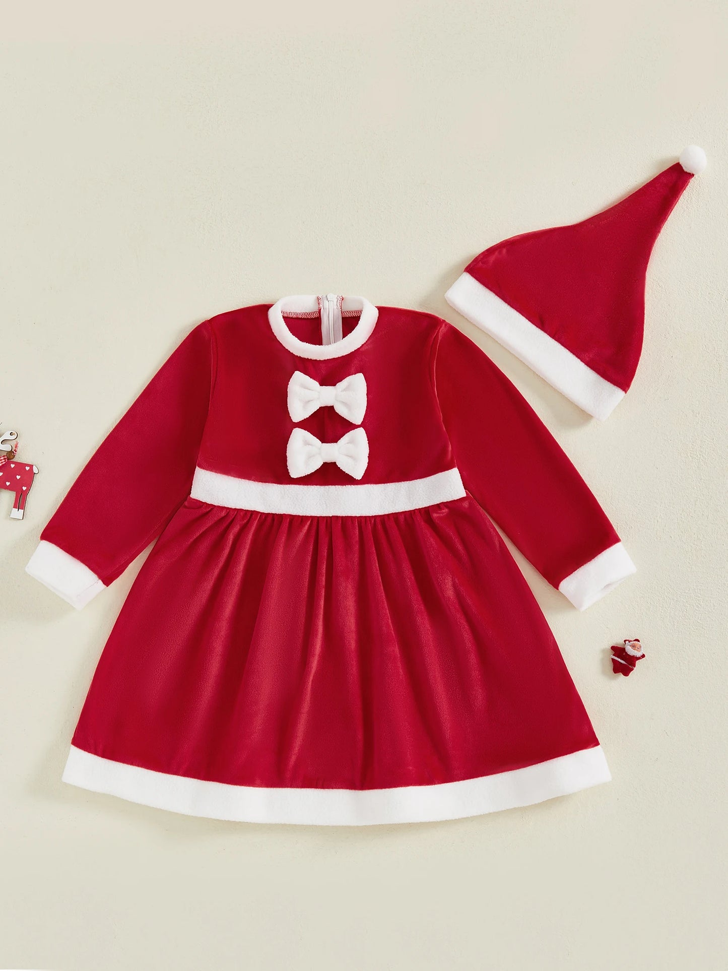 Adorable Baby Girls Winter Dress Stylish Plaid Print Long Sleeve Dress with Matching Beret Hat for the Holidays