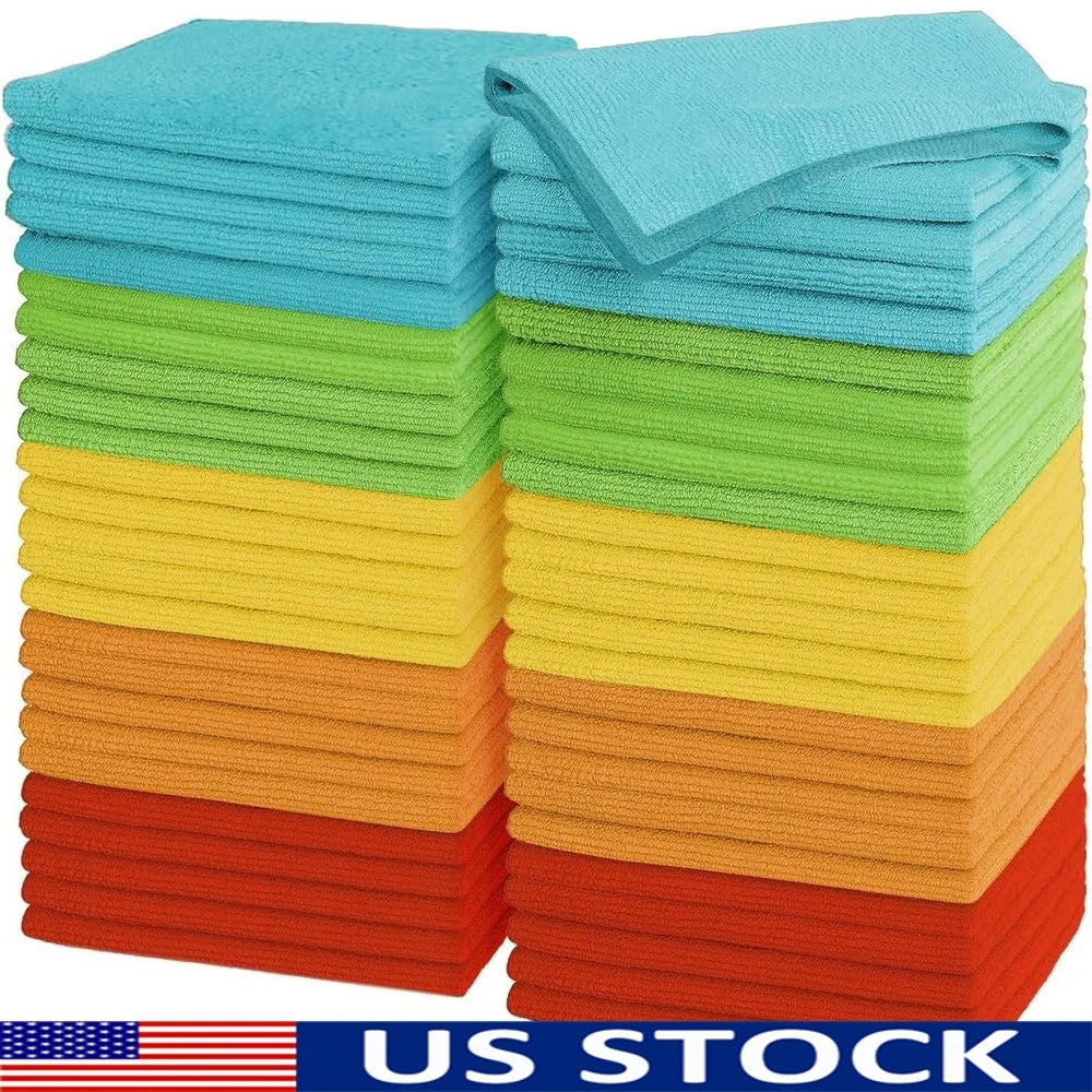 50 Pcs Microfiber Cleaning Cloths Absorbent Soft Scratch Free Rags Home Auto Glass Kitchen Multi Surface Cleaning