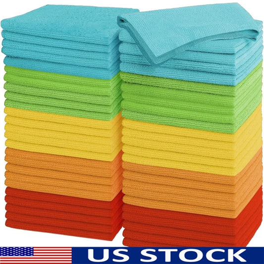 50 Pcs Microfiber Cleaning Cloths Absorbent Soft Scratch Free Rags Home Auto Glass Kitchen Multi Surface Cleaning