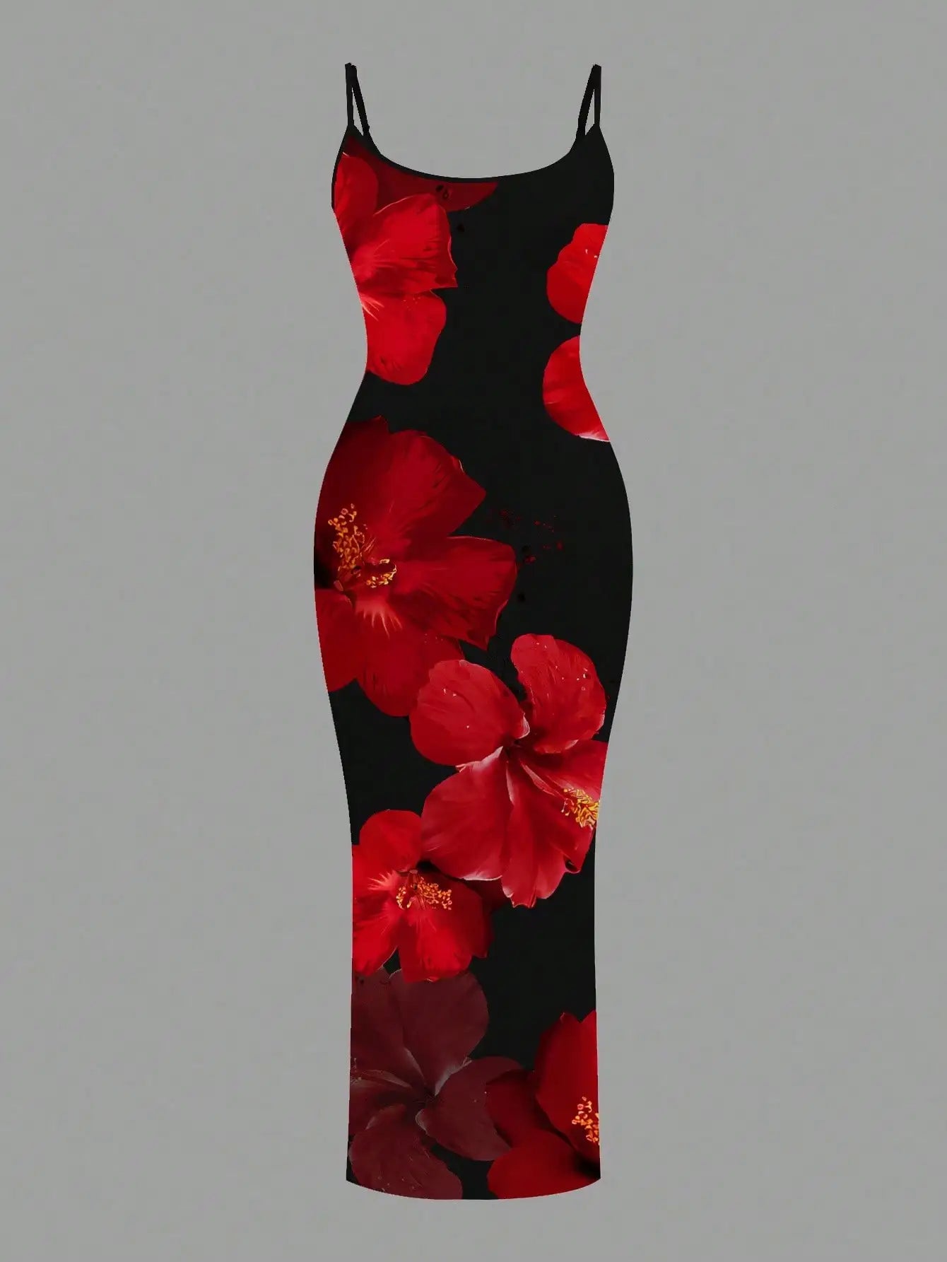 Black Red Floral Maxi Dress for Women, Sleeveless Elegant Evening Beach Vacation Dress