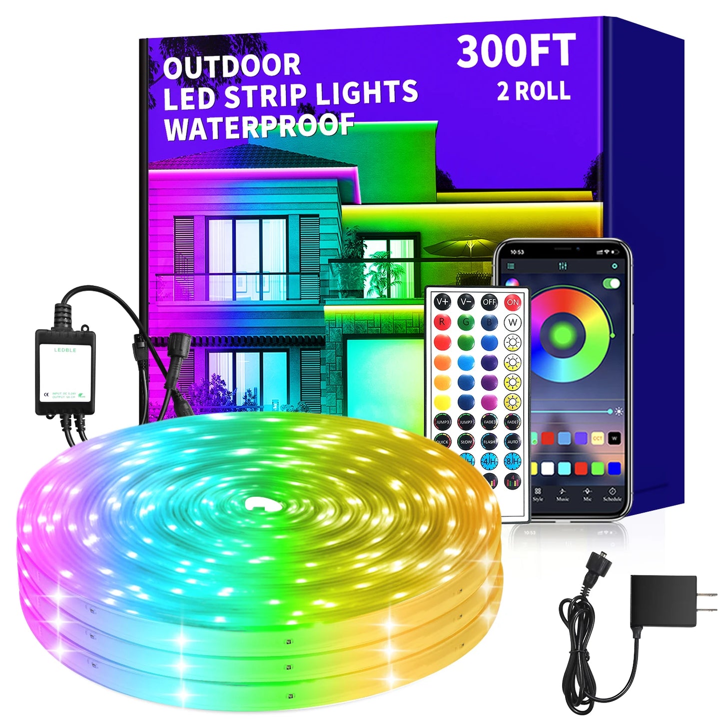 200ft Outdoor LED Strip Lights Waterproof IP68 RGB Light Strips with Remote and App Control Music Sync