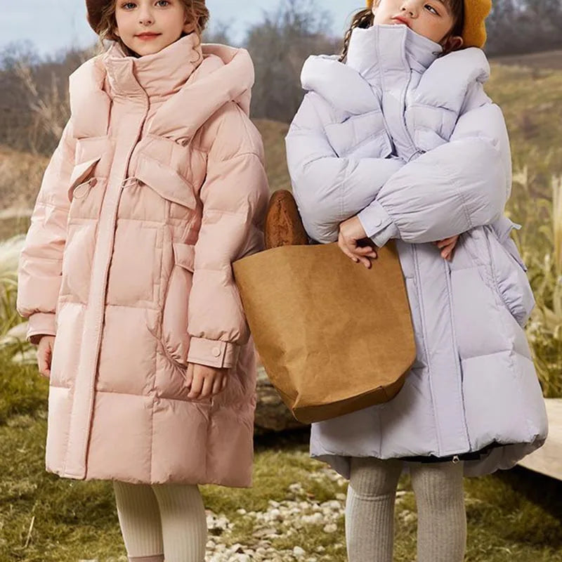 Winter Girl's Thickness White Duck Down Jacket Girls Long Warm Puffer Coat Boys Waterproof Hooded Parkas Kids Snow Outerwear