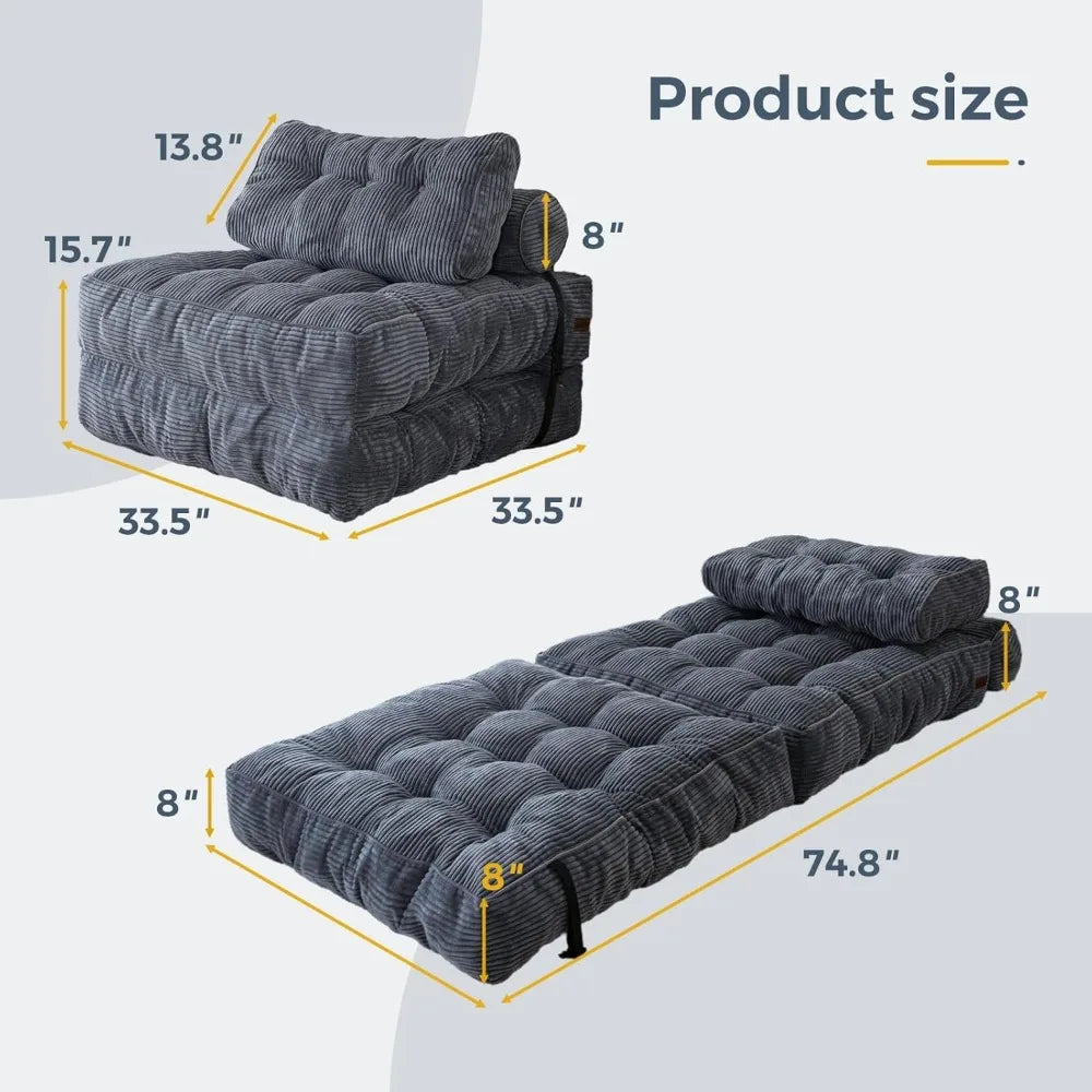 Folding Sofa Bed,  Sleeper Chair w/Pillow Mattress w/ Back Support, Portable Fold Out Chair Bed Comfy Floor Sofa Lounge