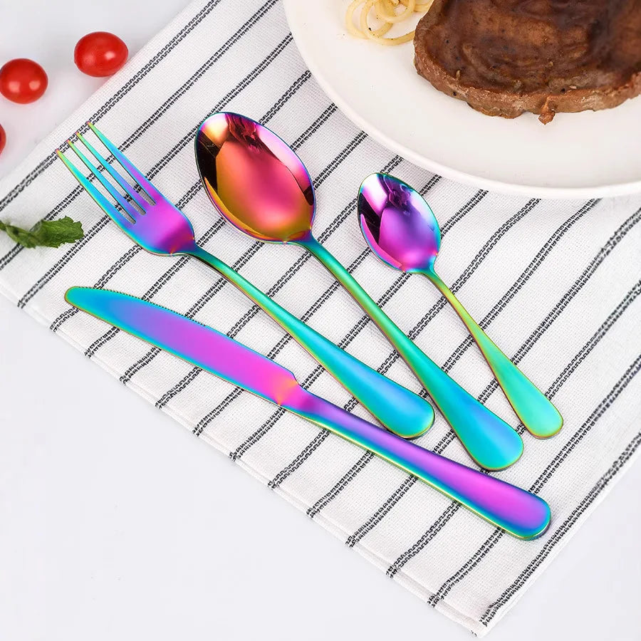 Stainless Steel Tableware Set of 24 Pieces, Wooden Box, Western Tableware with Four Main Items Knife, Fork and Spoon