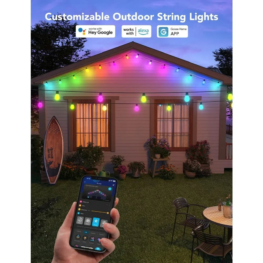 Smart Outdoor String Lights RGBIC Warm White 96ft LED Bulbs for Halloween Christmas Decorations