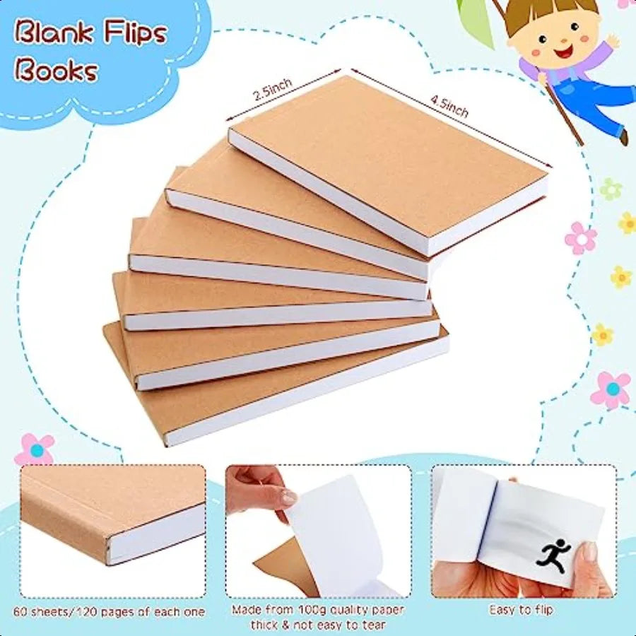 50 Pcs Blank Flip Books Bulk 4.5 x 2.5 Inch Flip Book Paper Animation Flipbook Mini Sketch Pad Kit for Students Drawing Sketchi