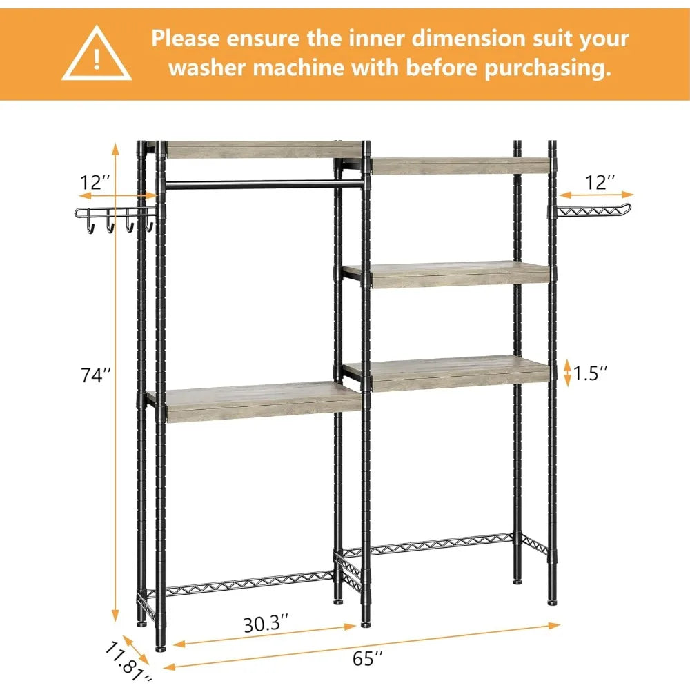 5 Tier Wood Over The Washer and Dryer Storage Shelf Laundry Room Organization Space Saving Laundry Drying Clothes Racks Heavy Duty