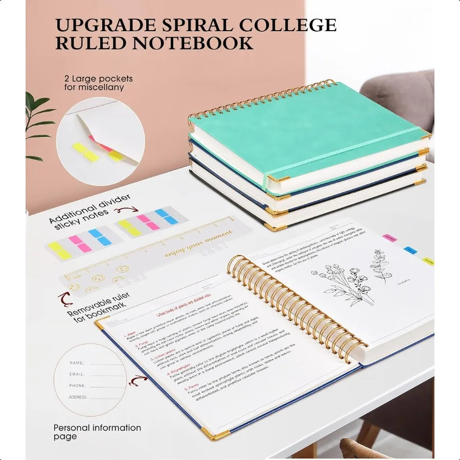 Spiral Notebook Journal 8.5 x 11 300 Pages Hardcover Leather Lined Journals for Women Men A4 Large College Ruled Notebooks with