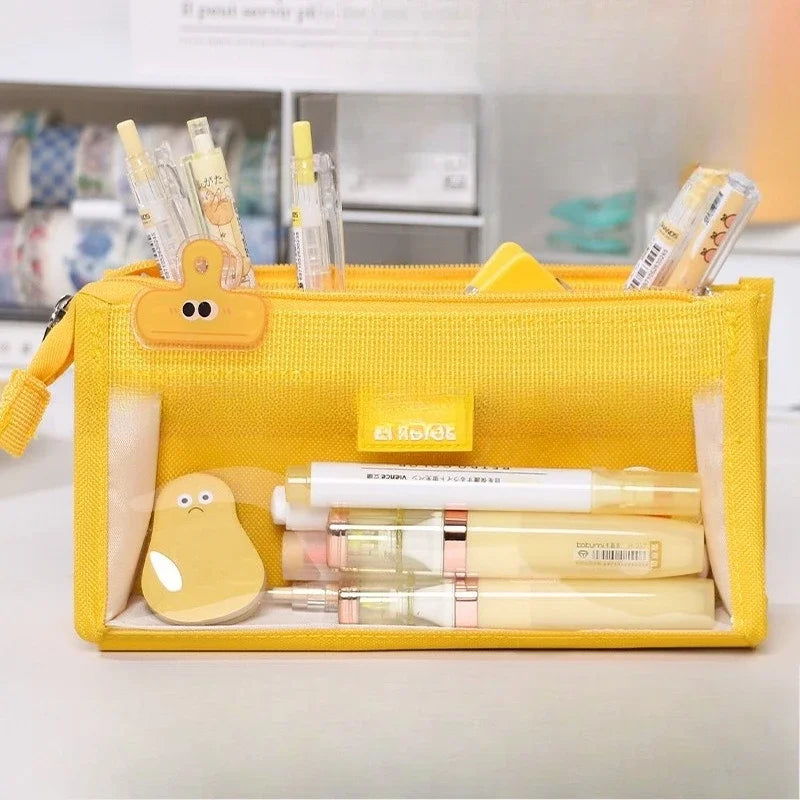 Large Capacity Transparent Pen Case Simple Version Stationery Box Cute Pencil Case for Female High School Students