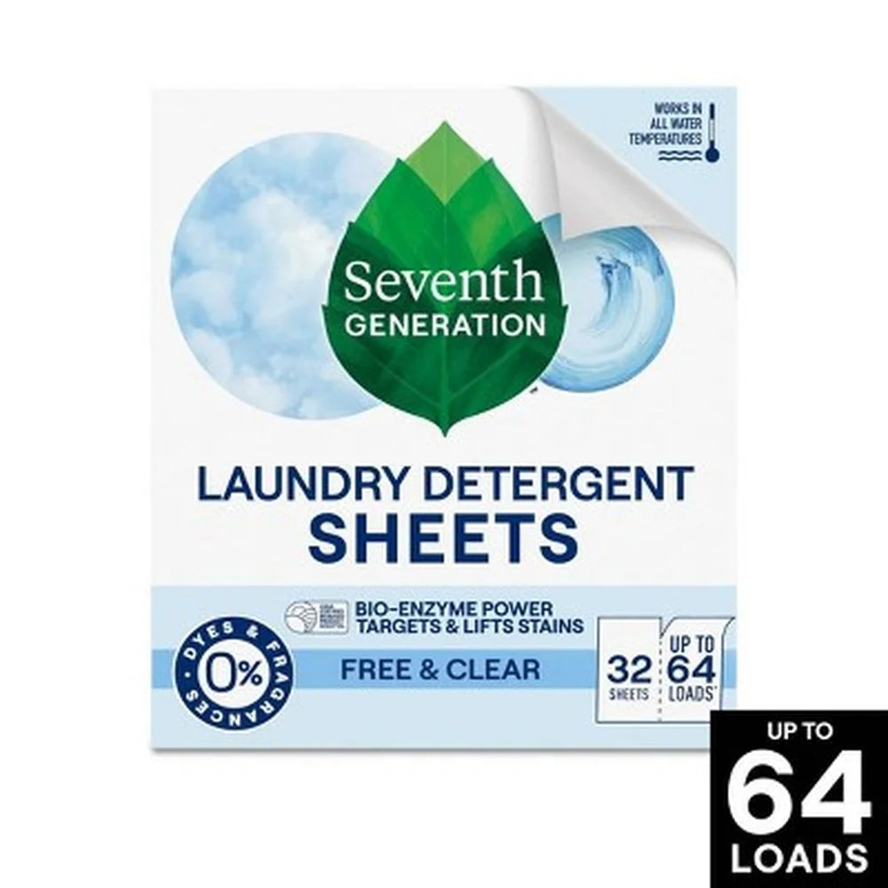 Laundry Detergent Sheets Unscented Biobased EPA Safer Choice Certified 32ct Compact Convenient Travel Friendly Stain Fighting 64