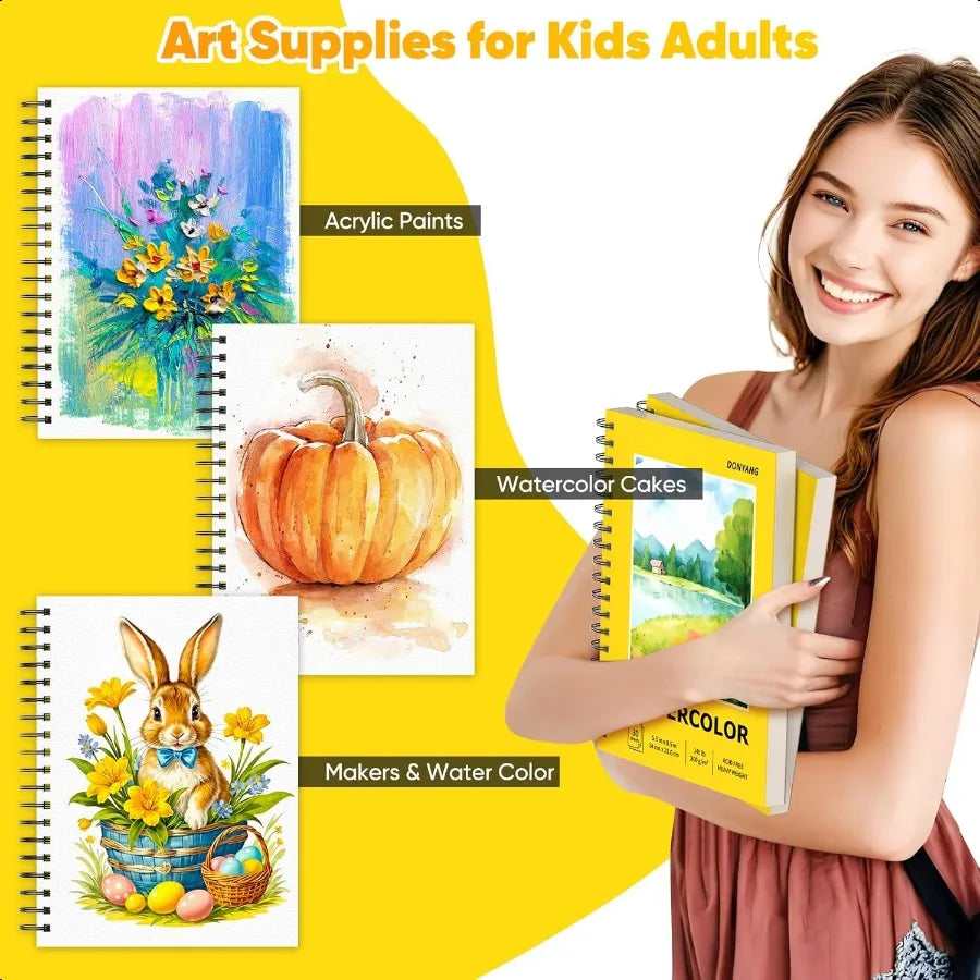 Watercolor Paper Pad 5.5 x 8.5 Spiral Bound Art Sketch Book Pack of 3 90 Sheets (140lb 300g) Artist Water Color Drawing Paper f