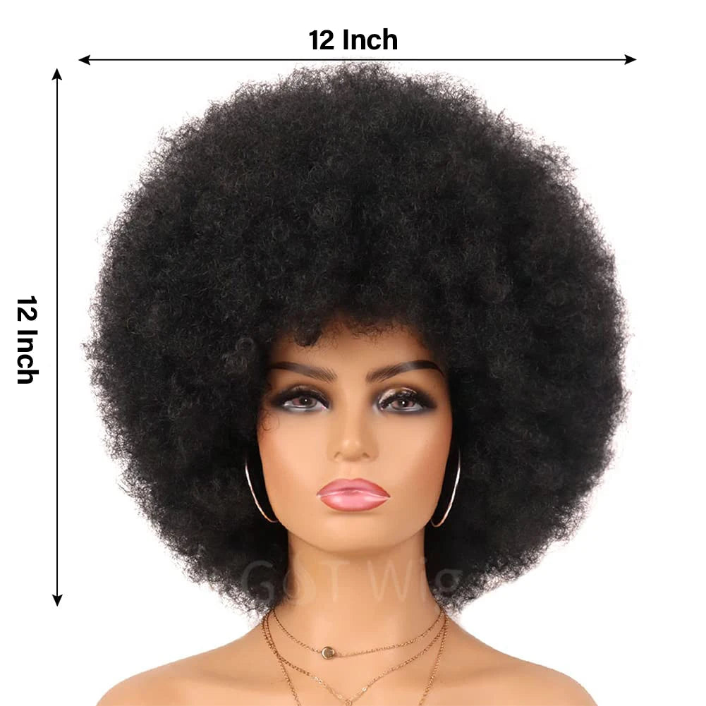 Afro Curly Wigs Fluffy Human Hair Wigs For Women Machine Made Afro Puff Wigs High Quality Brazilian Hair For Party Costume And Halloween