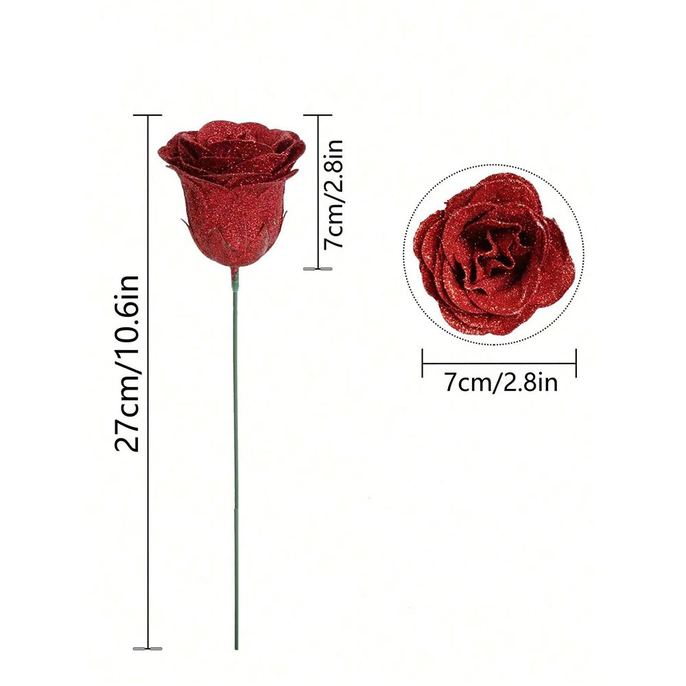 3/5Pcs Glitter Rose Artificial Flowers Bouquet Christmas Valentine's Day Decoration Fake Flowers For Home Decor Gifts Accessory