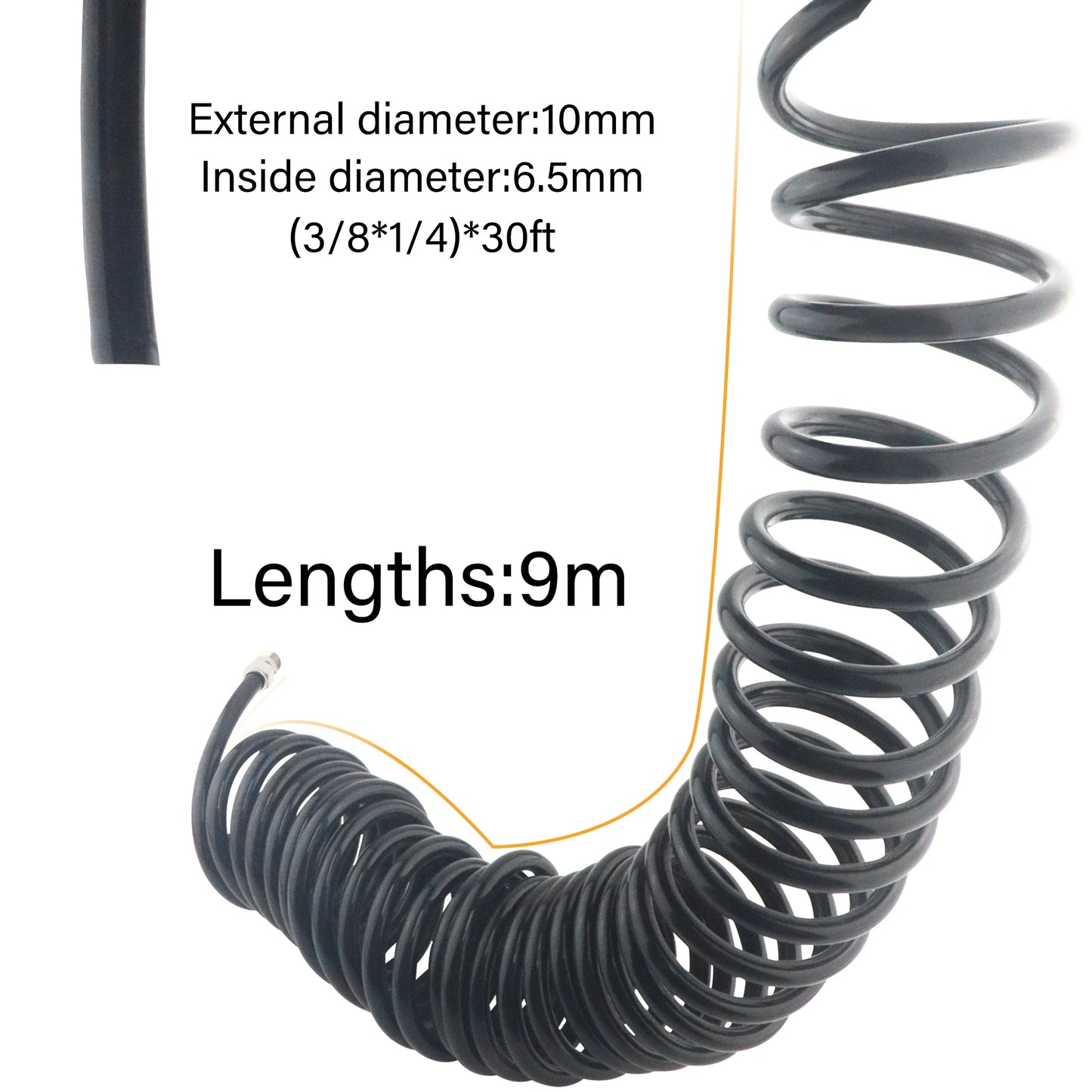 1 Piece Polyurethane Recoil Air Hose With Bend Restrictors 1/4 Inch ID X 30 Feet