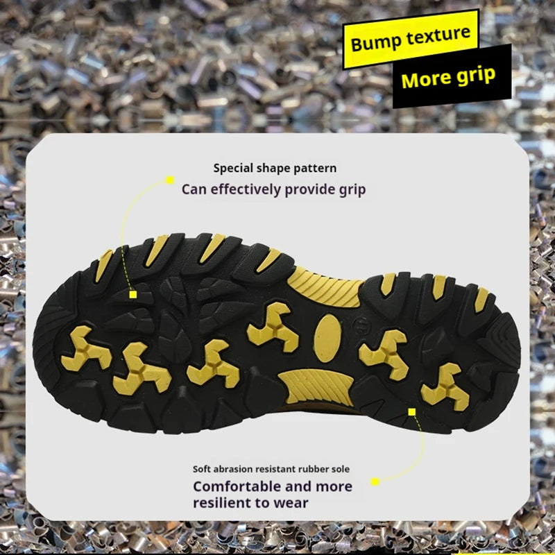 Rotating Button Steel Toe Safety Shoes For Men's Work Boots Indestructible Work Construction Pu Leather Anti Puncture Men Boots