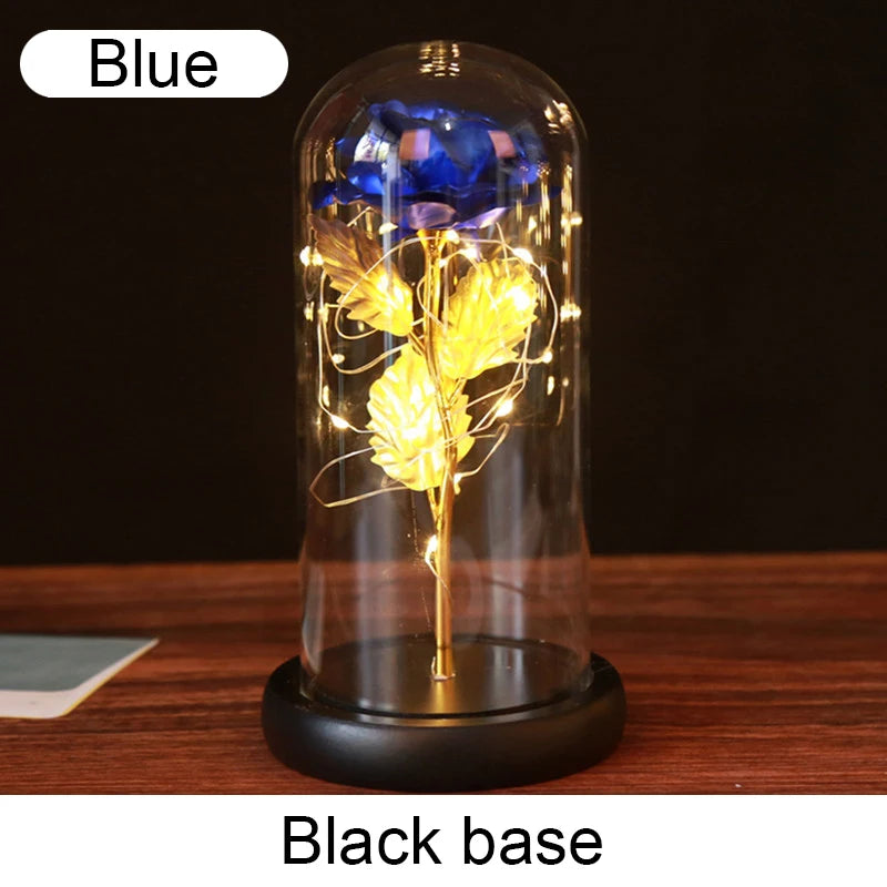 Mothers Day Gifts Party LED Light Foil Flower in Glass Cover Valentine's Day Gift in Glass Simulation Rose Flower