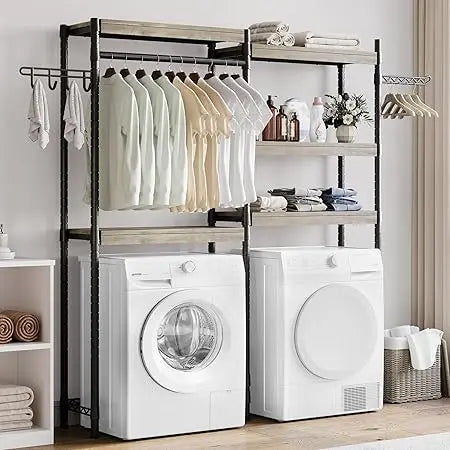 5 Tier Wood Over The Washer and Dryer Storage Shelf Laundry Room Organization Space Saving Laundry Drying Clothes Racks Heavy Duty