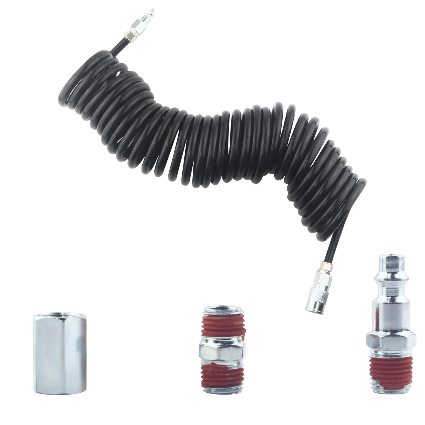 1 Piece Polyurethane Recoil Air Hose With Bend Restrictors 1/4 Inch ID X 30 Feet