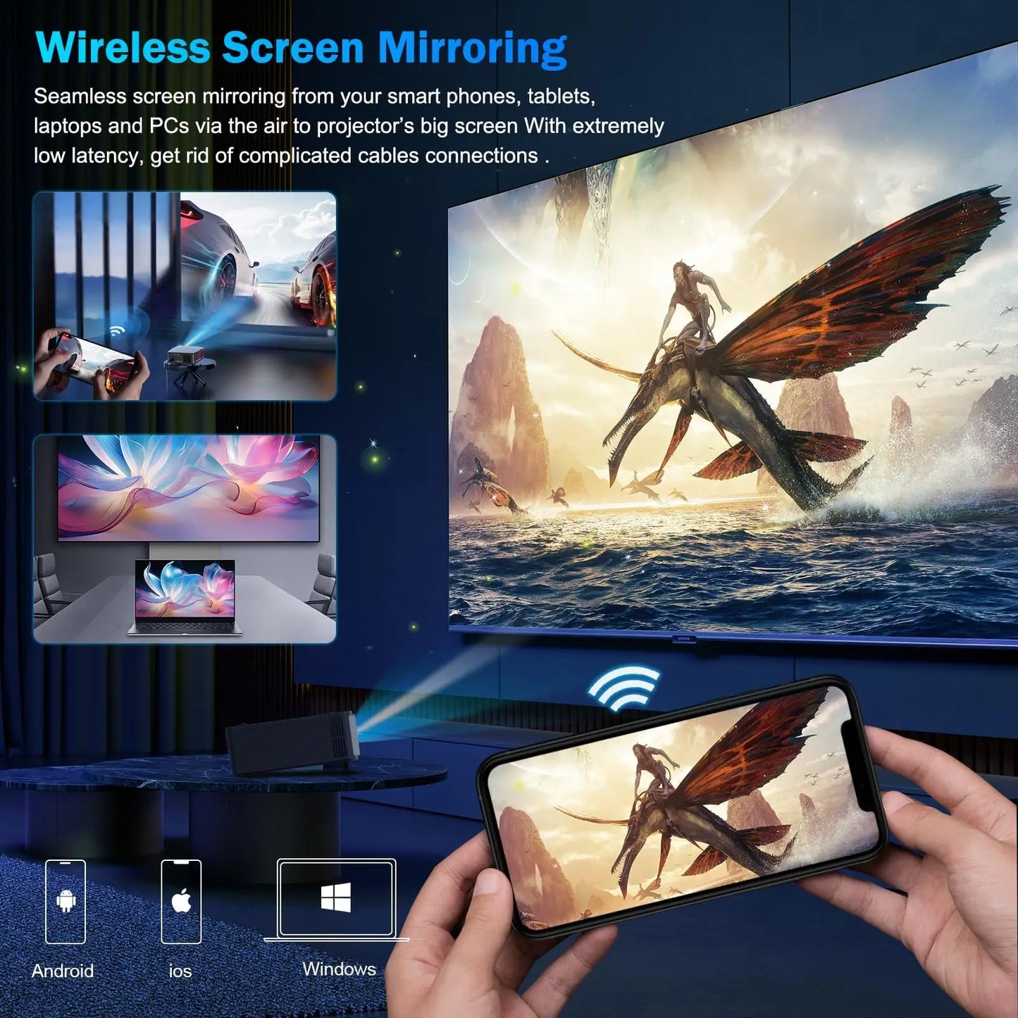 DESS 4K Smart Home Theater Projector Auto Focus Voice Control Full HD Android with Netflix and Google TV