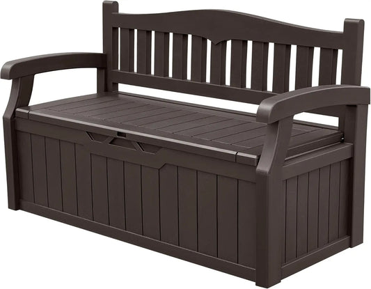 80 Gallon Storage Bench Deck Box Lockable for Patio Furniture, Garden Decor and Outdoor Seating for Cushions(Dark Brown)