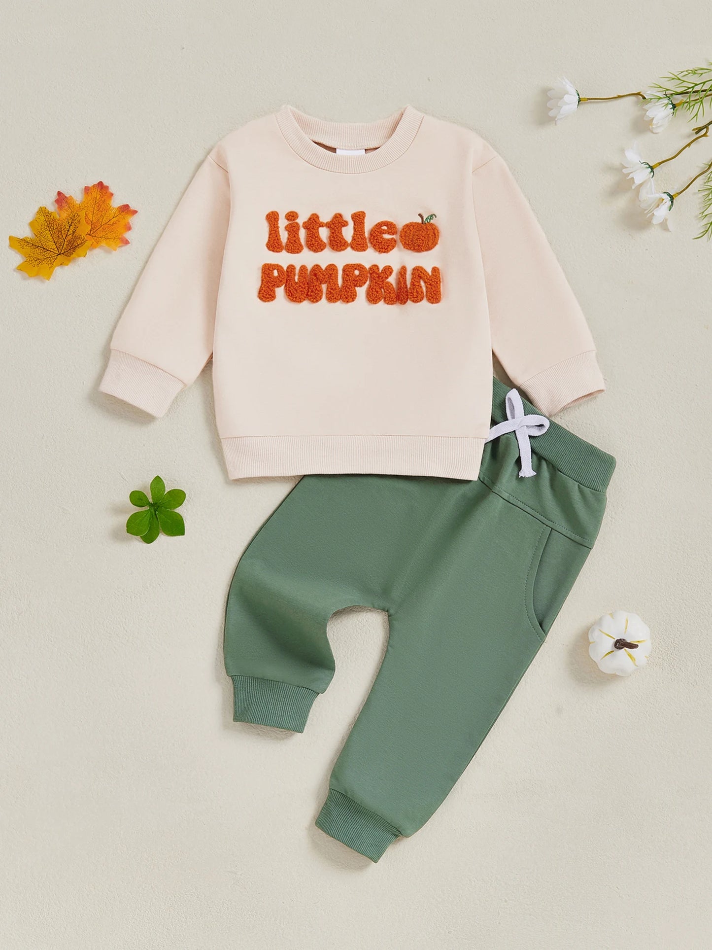 Infant Boy Autumn Apparel Cozy Hooded Sweater and Matching Pants Set with Embroidered Details for Playtime