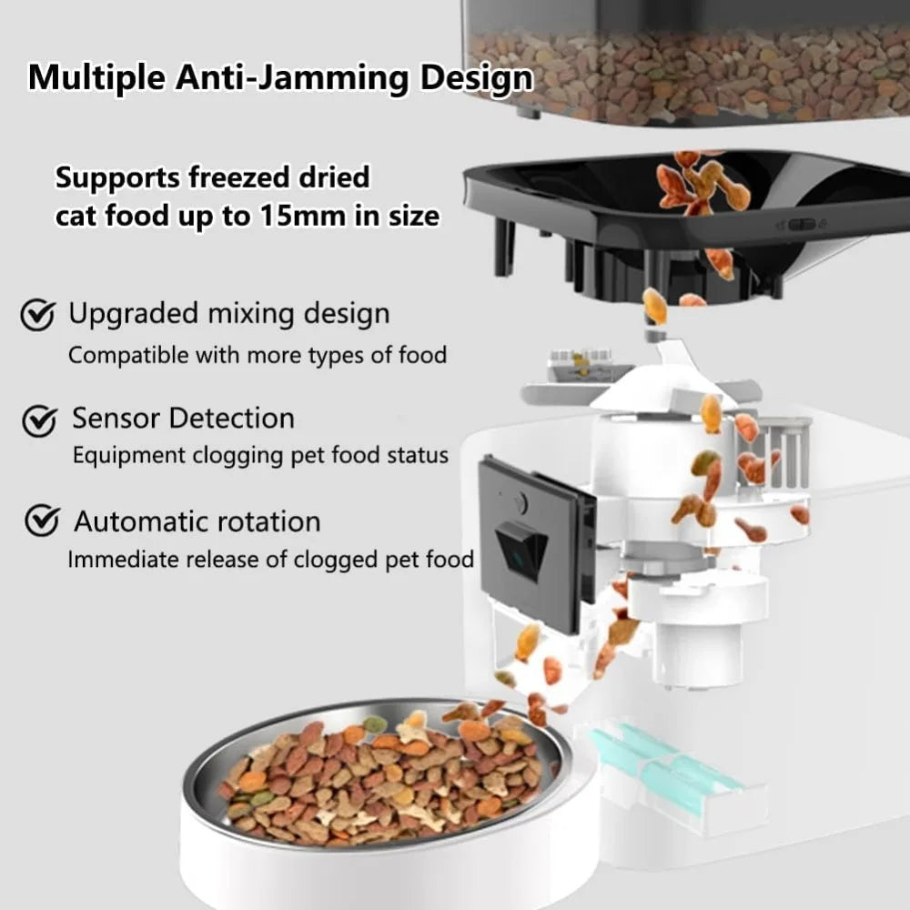 Smart Automatic Cat Feeder with 1080P HD Camera & Night Vision - Pet Feeder, 2-Way Audio, 5G WiFi, App Control, Dual Food Trays