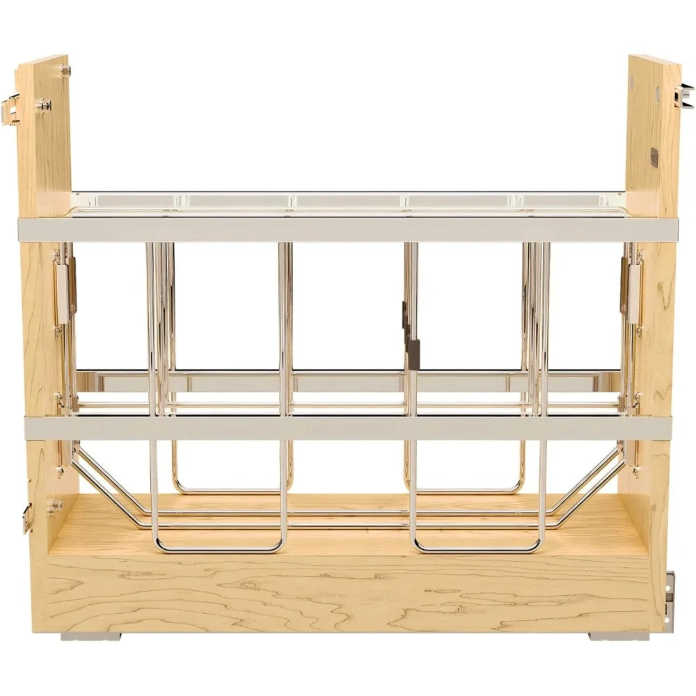 Rev A Shelf 5 Inch Pullout Wooden Bakeware Organizer Shelf for Base Kitchen Cabinets with Soft Close and 100 Pound Ball Bearings 447 B
