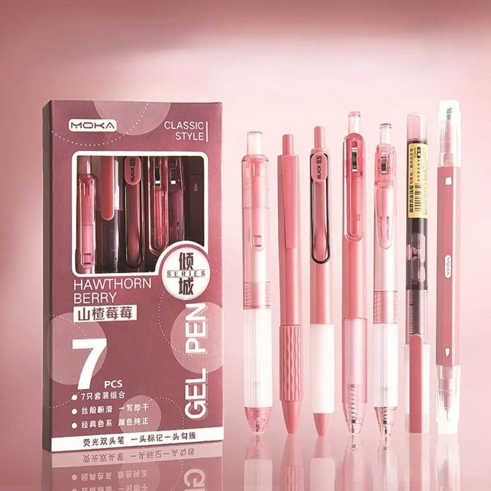 7Pcs 0.5mm Retractable Gel Pen Set Quick Dry Ink Smooth Writing Cute Stationery Gift Portable Office School Writing Supplies