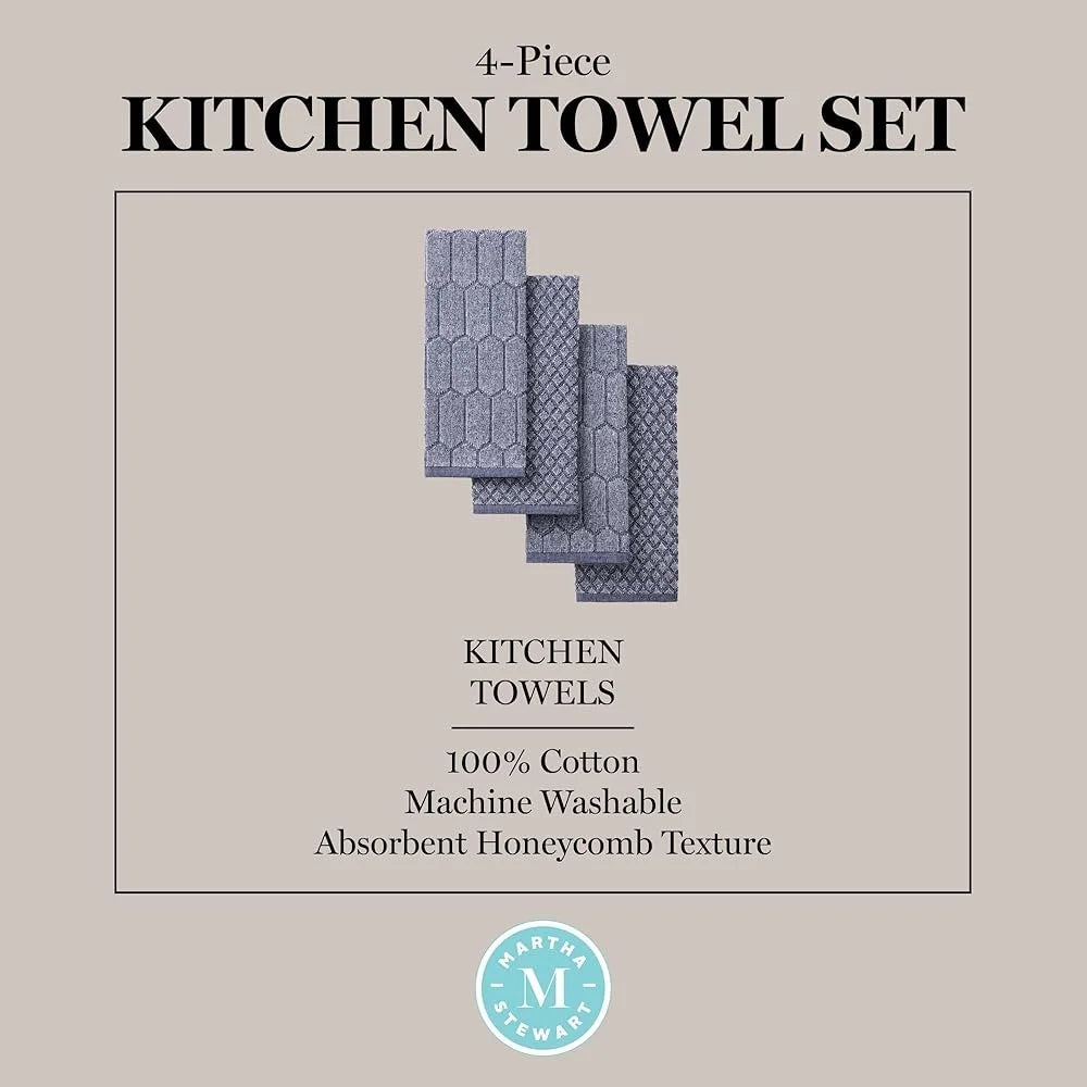 4-Pack Kitchen Towels 100% Cotton Honeycomb Terrycloth Absorbent Dish Drying Lint-Free Decorative Towels Standard 100 Certified