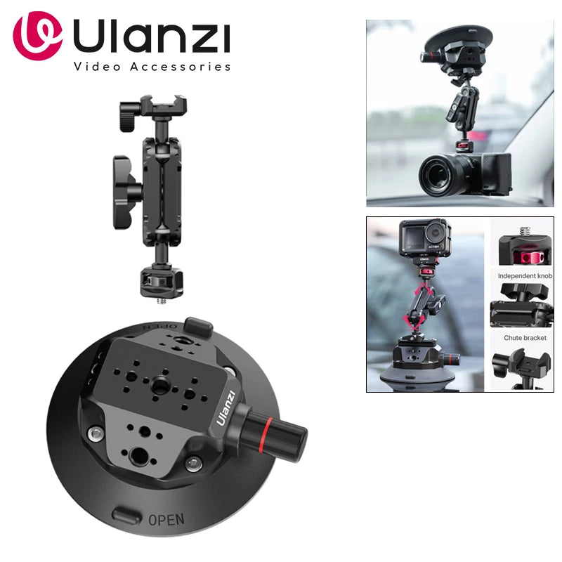 Ulanzi Car Suction Cup Mount Holder Kit for Phone Action Camera GoPro Hero Insta360 DJI Magic Arm Flexible Rotation
